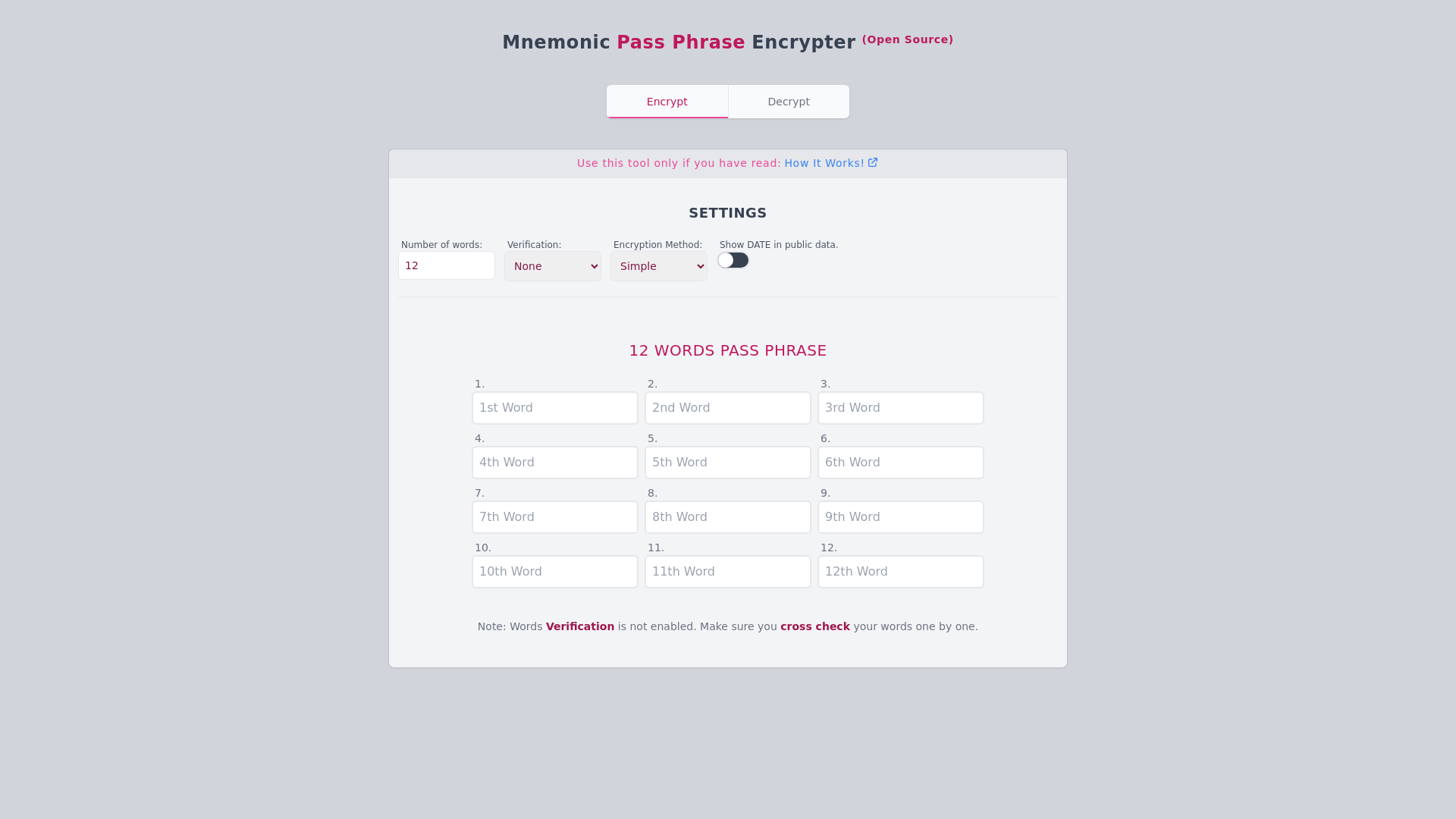 website screenshot of https://passphrase-encrypter.pages.dev/