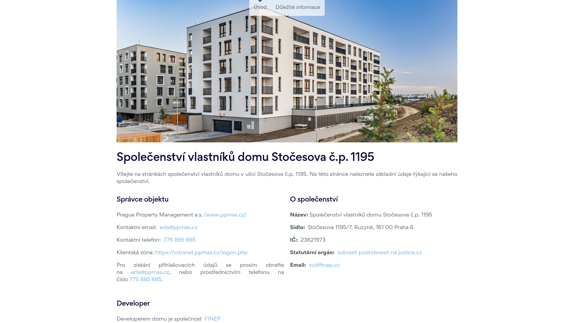 website screenshot of https://svjstocesova1195.cz