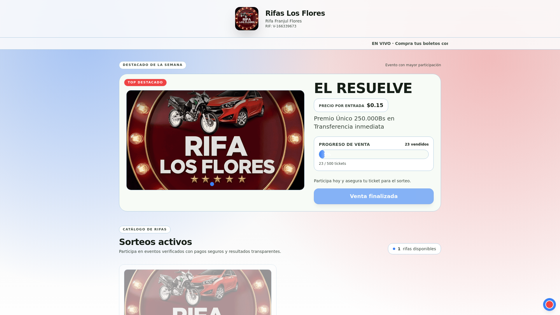 website screenshot of https://ganaconlosflores.com