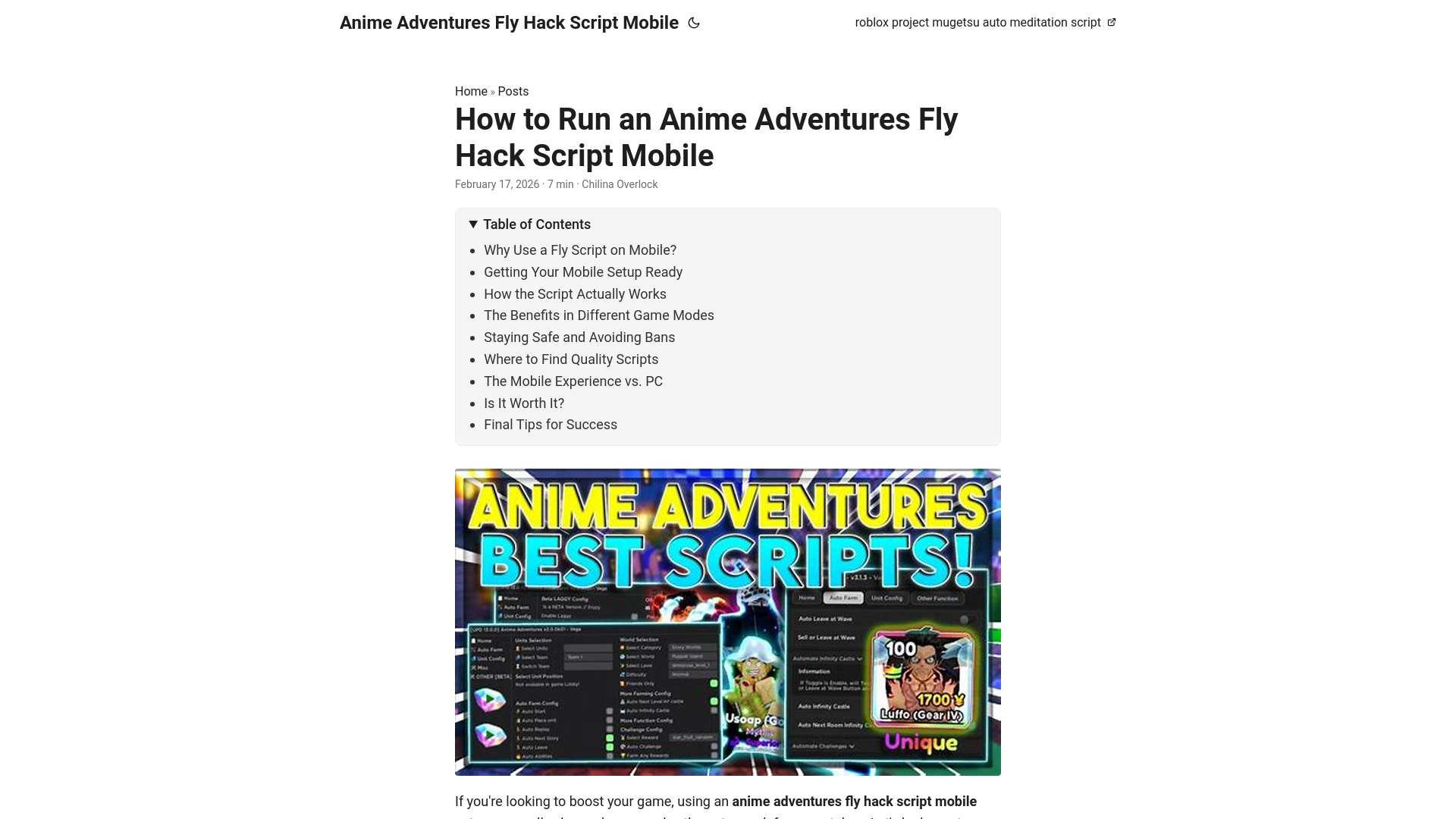 website screenshot of https://anime-adventures-fly-hack-script-mobile.pages.dev/