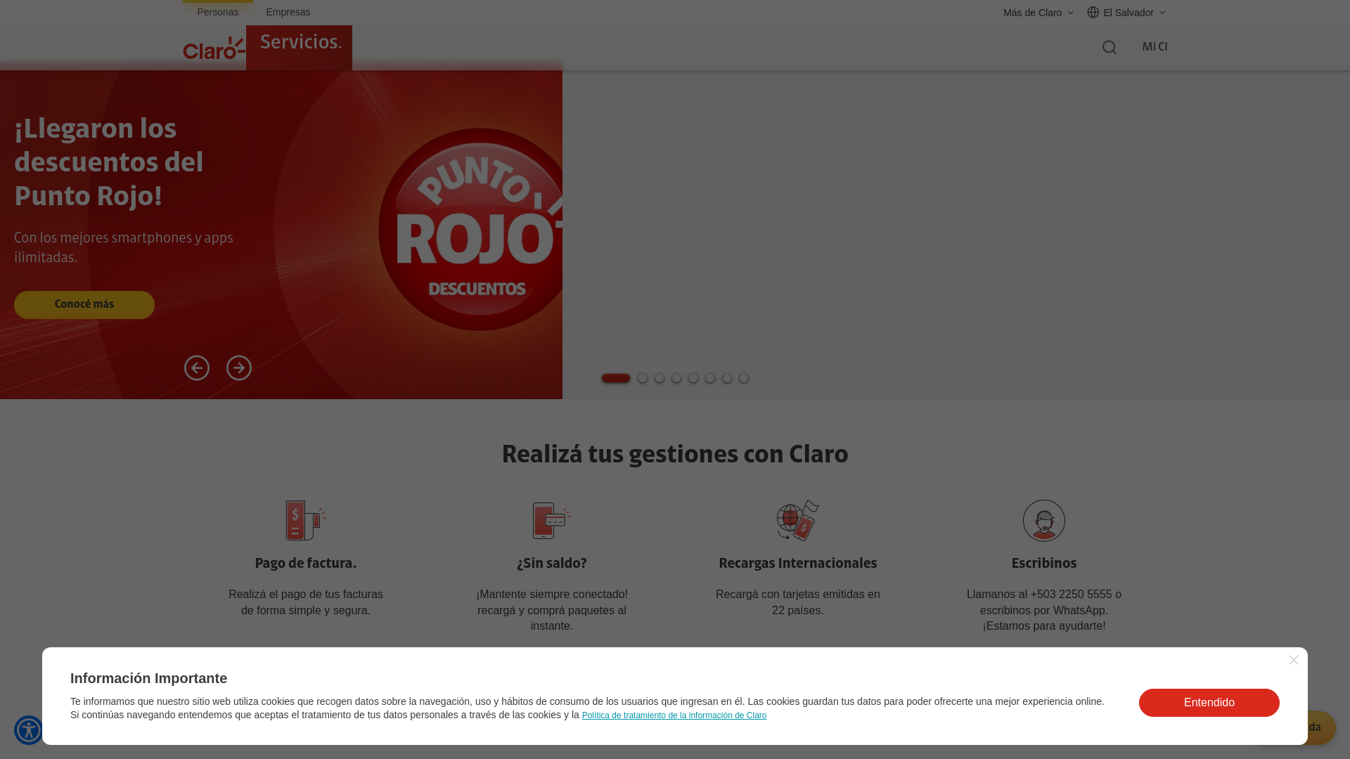 website screenshot of https://test-claro-sv.prod.clarodigital.net
