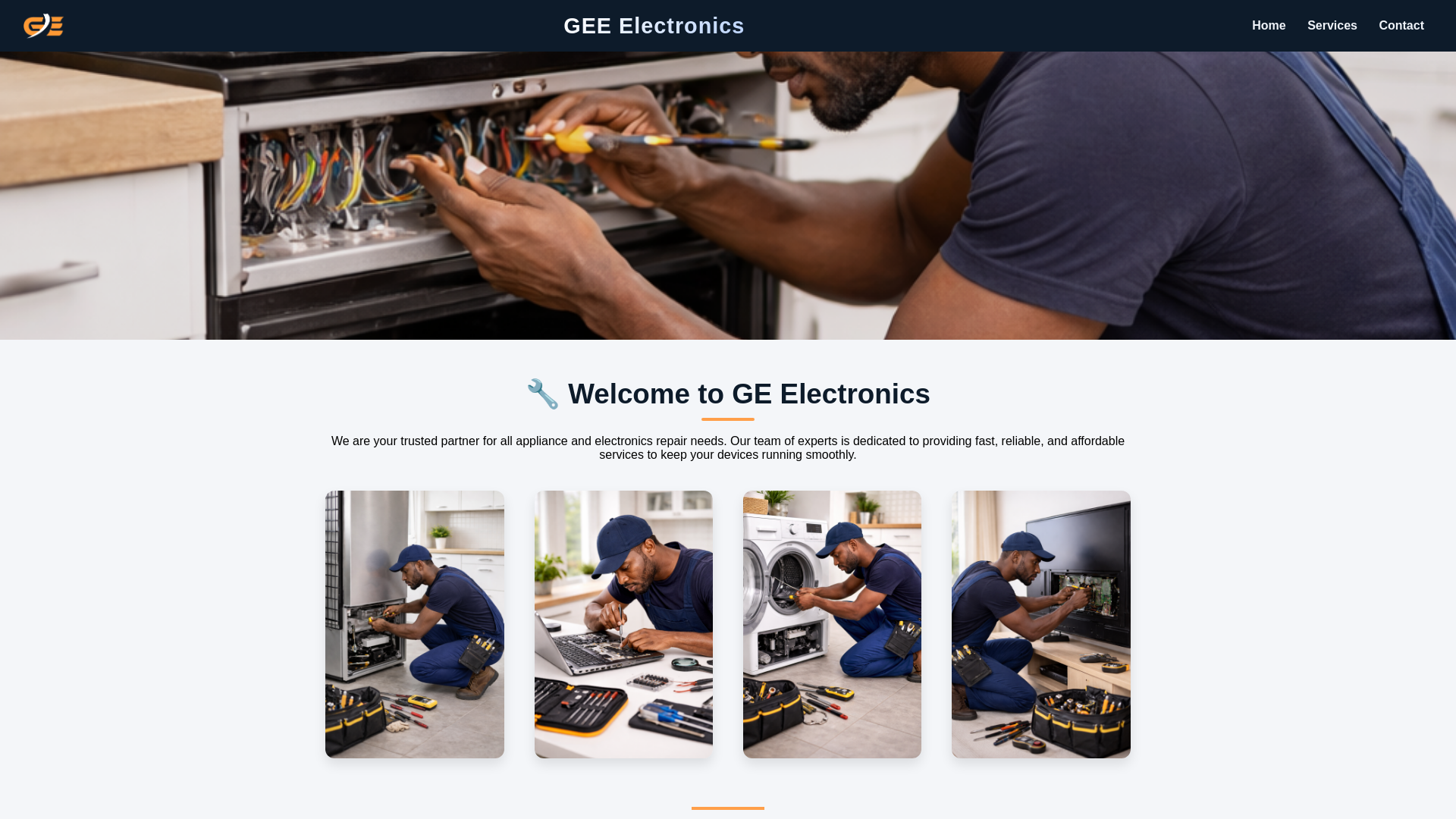website screenshot of https://geelectronics.co.za
