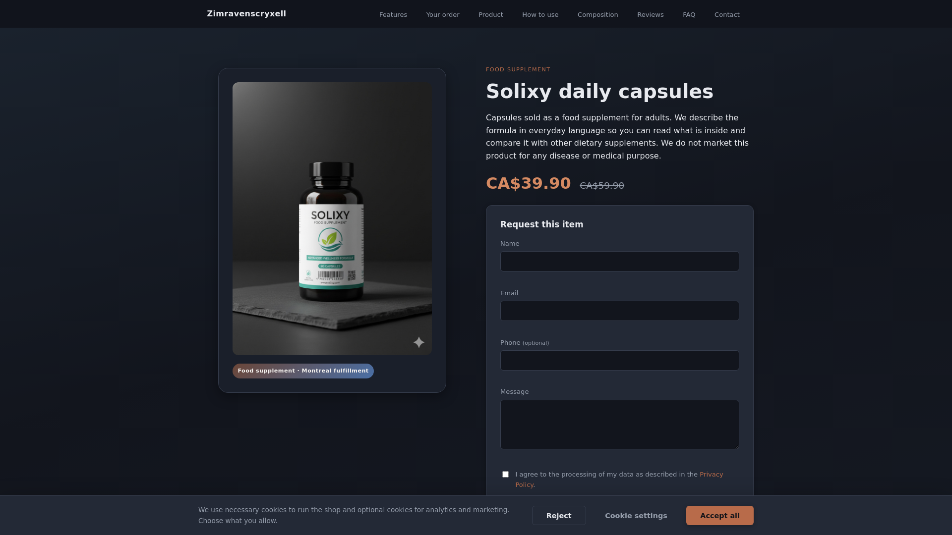 website screenshot of https://zimravenscryxell.world/