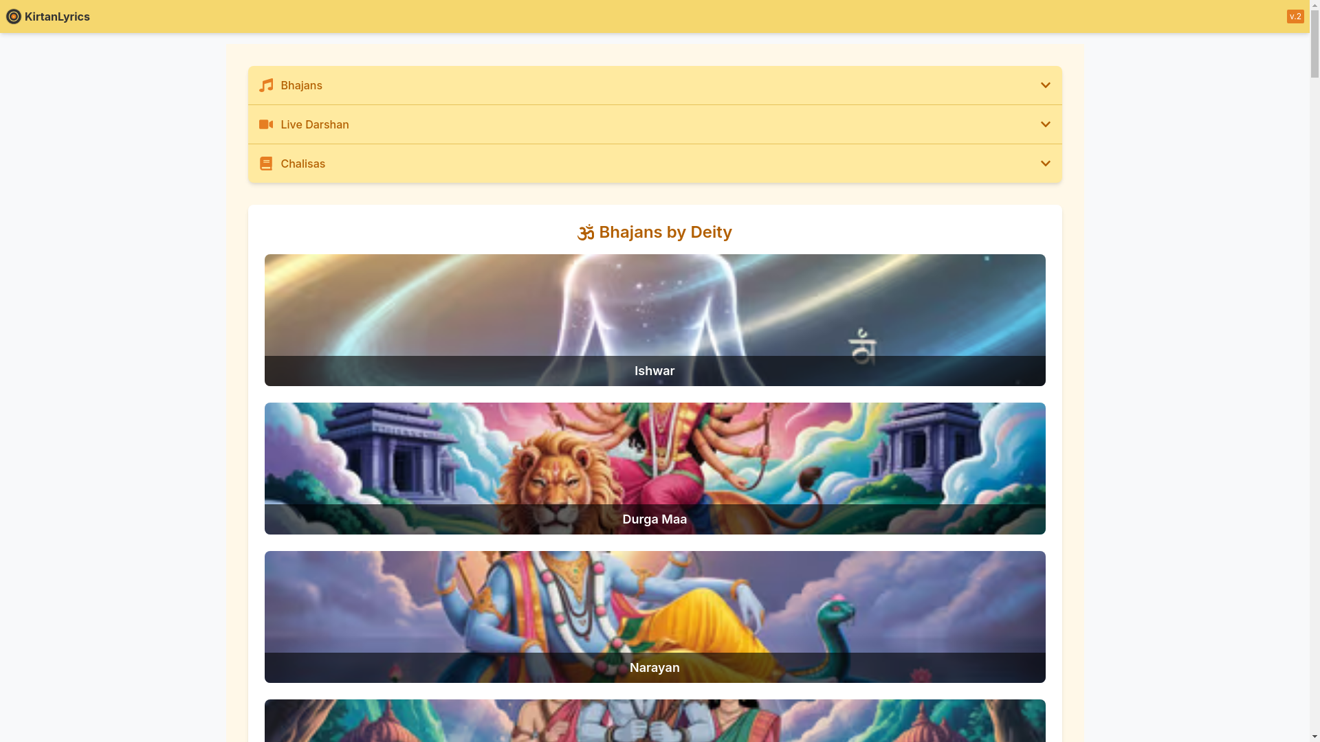 website screenshot of https://kirtanlyrics.com/