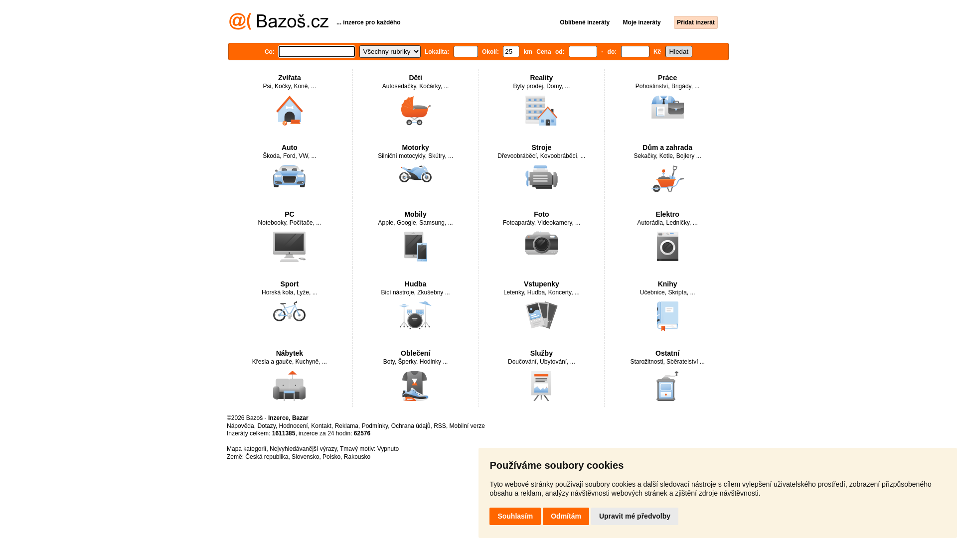 website screenshot of https://www.bazos.cz