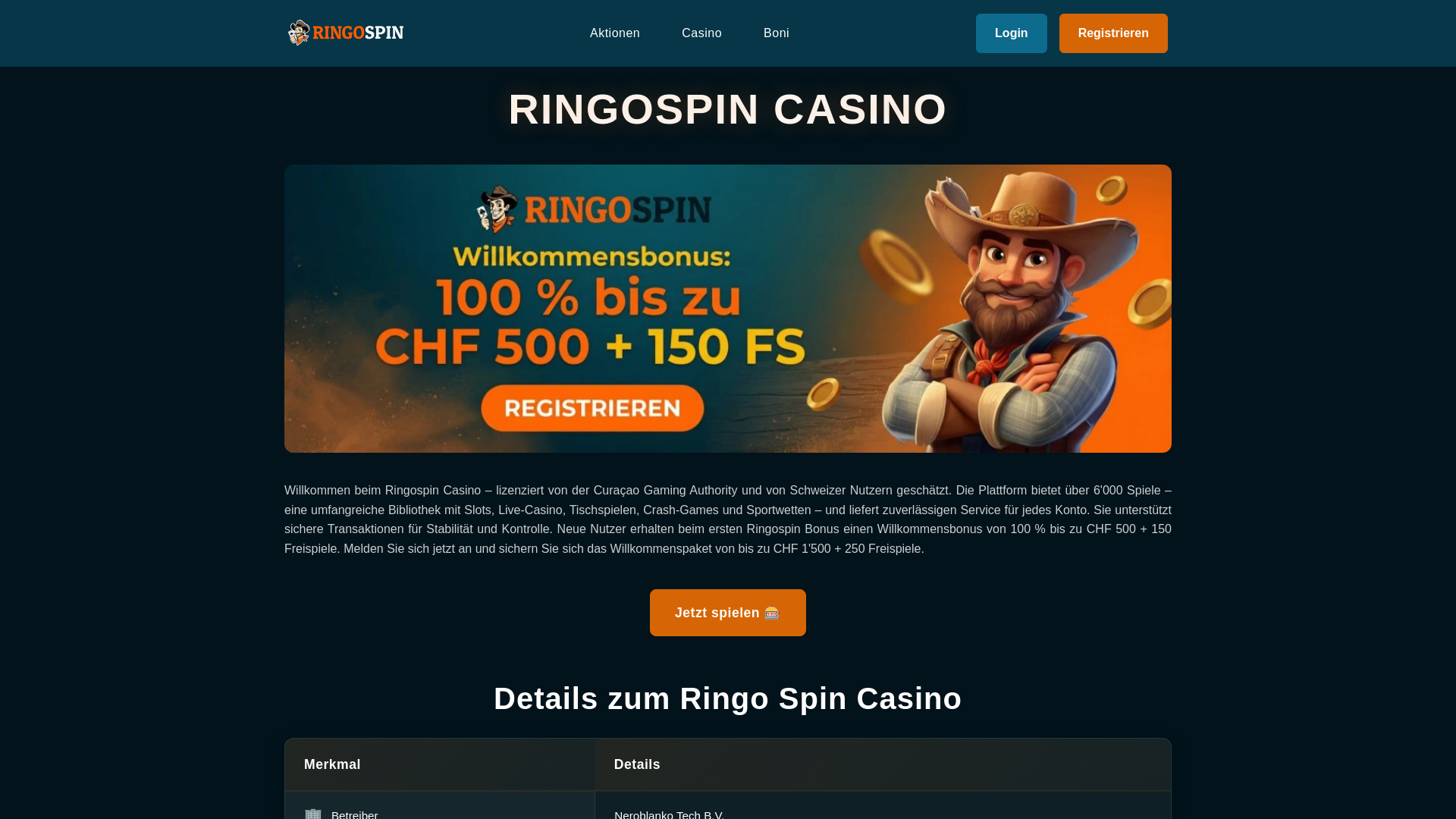 website screenshot of https://casinoringospin.ch/