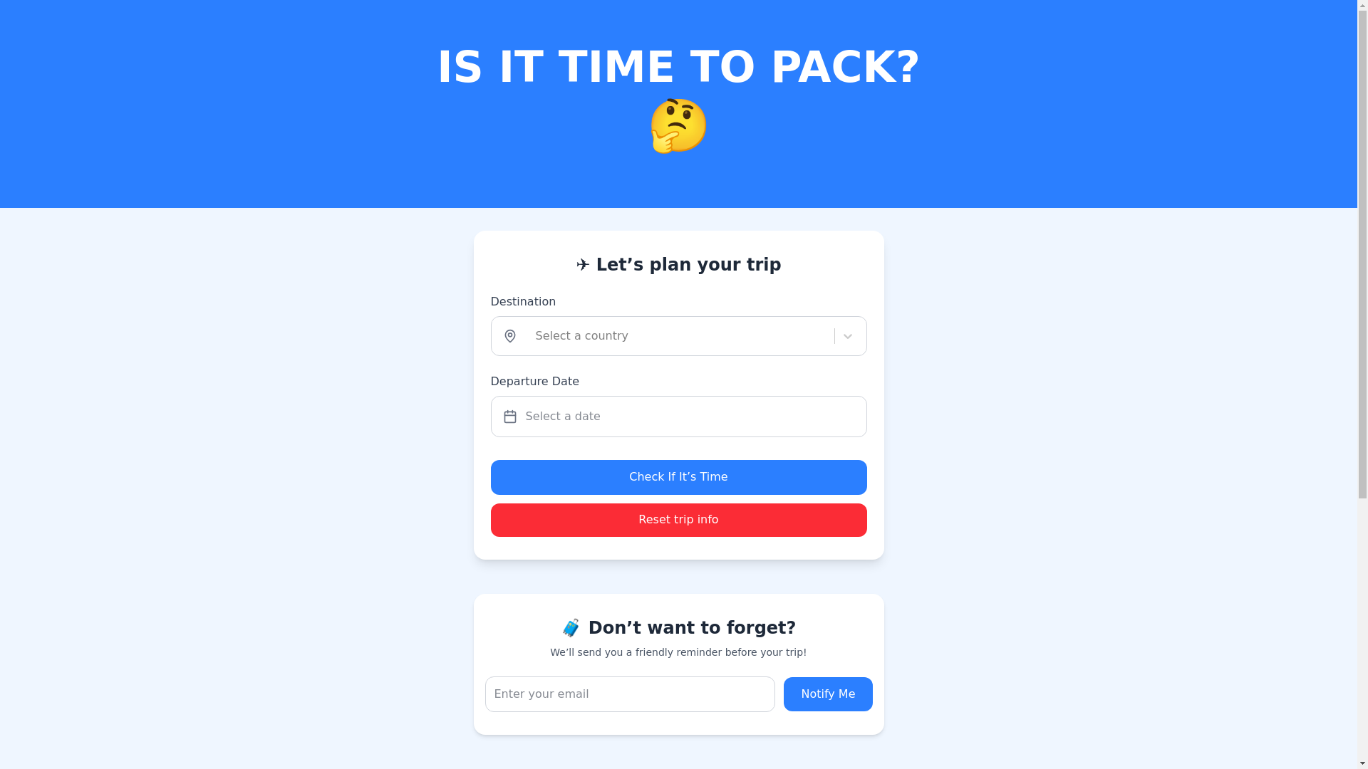 website screenshot of https://isittimetopack.click/