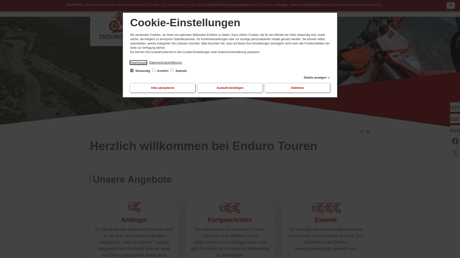 website screenshot of https://enduro-reisen.eu/