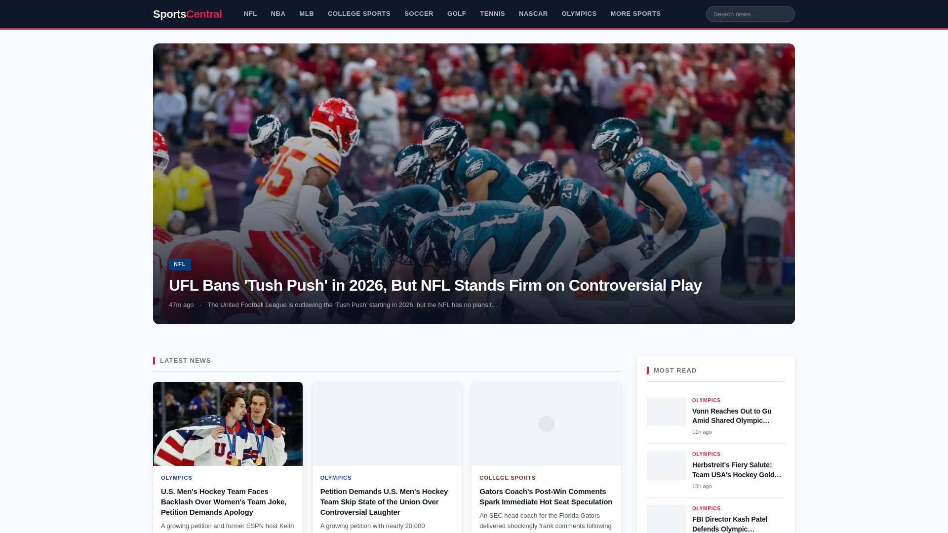 website screenshot of https://sportscentralnews.com/