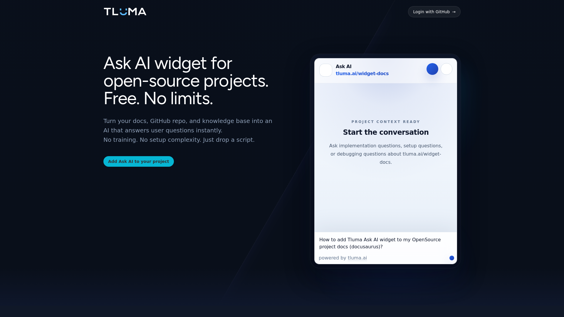 website screenshot of https://tluma.ai/