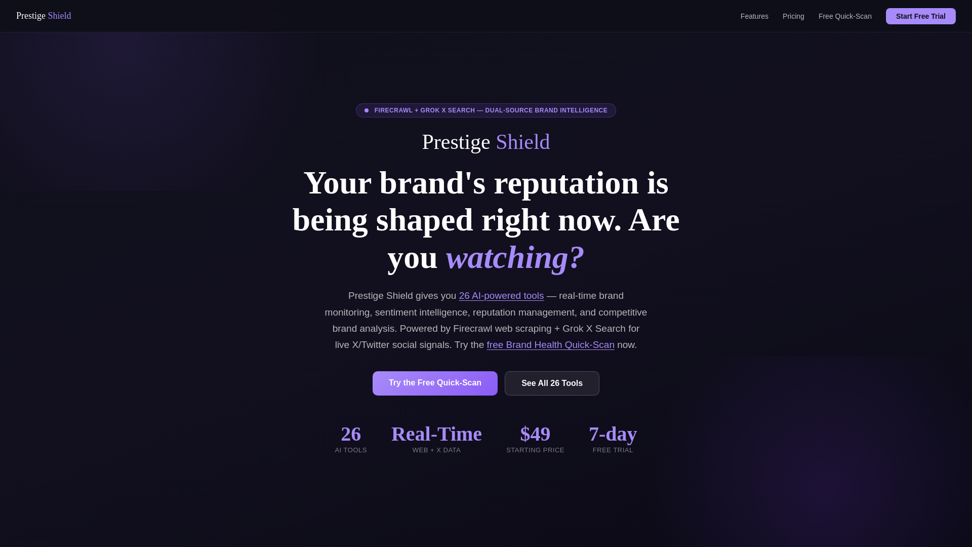website screenshot of https://prestigeshield.online