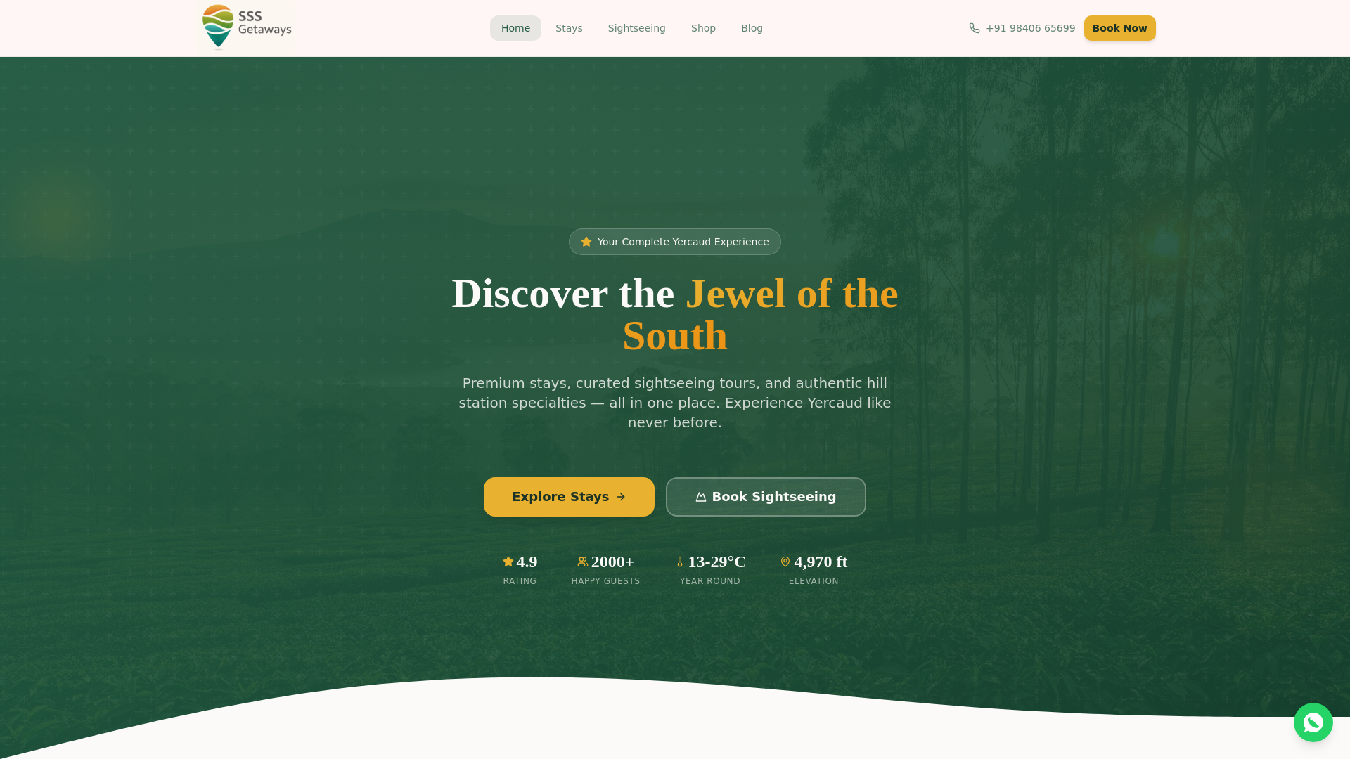 website screenshot of https://sssgetaways.com/