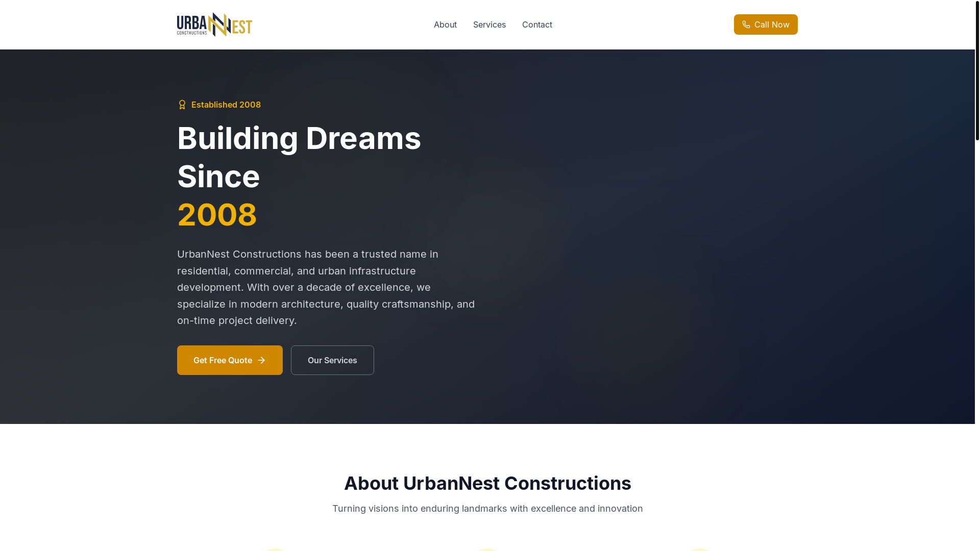 website screenshot of https://urbannestconstructions.pk/