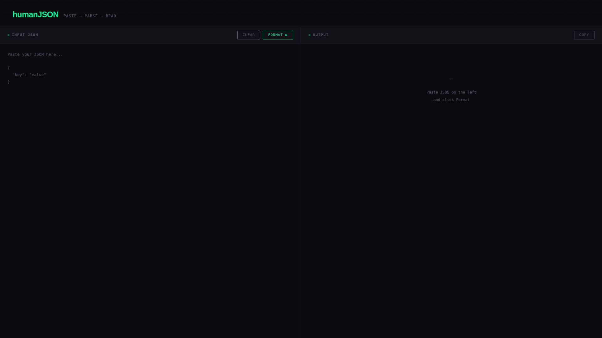 website screenshot of https://humanjson.com/