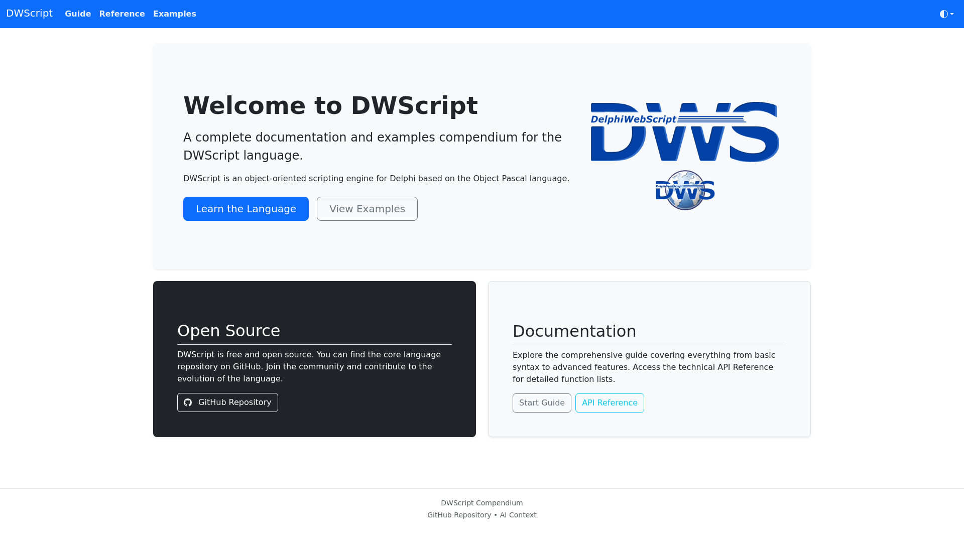 website screenshot of https://dwscript-compendium.pages.dev/