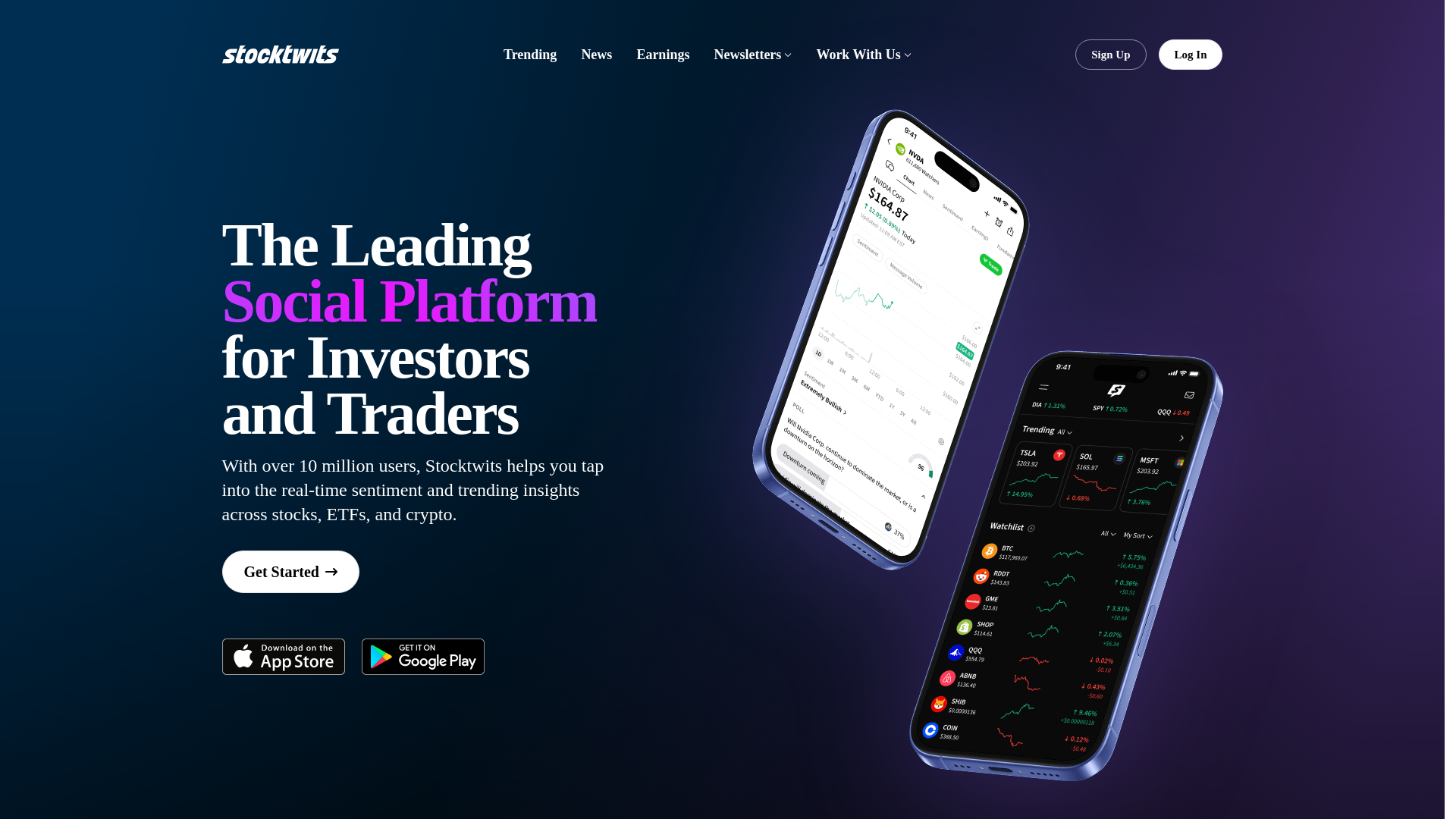 website screenshot of https://stocktwits.com/