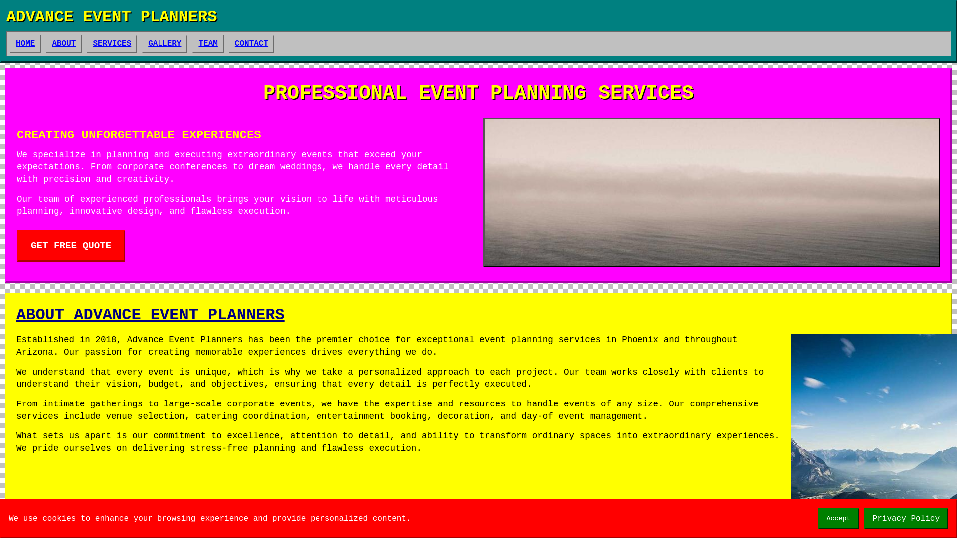 website screenshot of https://advanceeventplanners.xyz