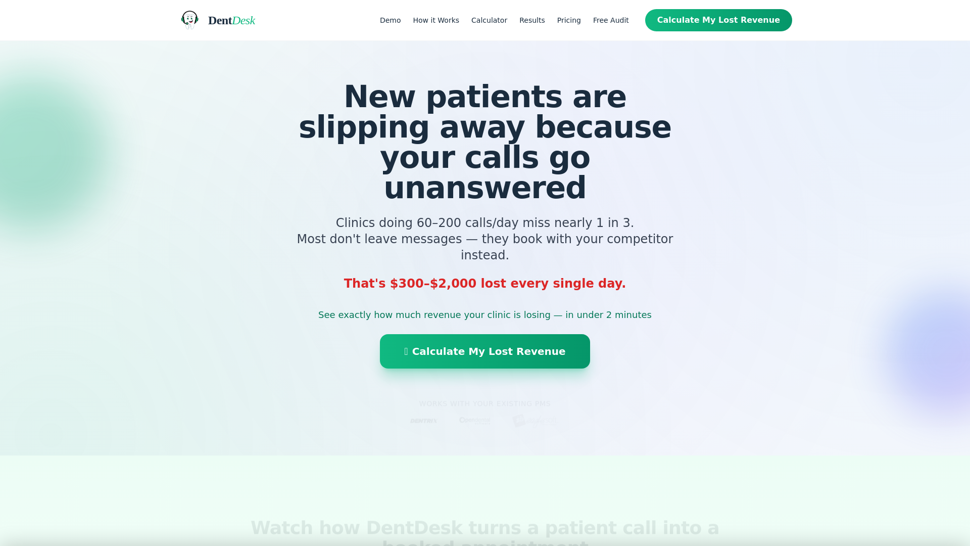 website screenshot of https://dentdesk.me
