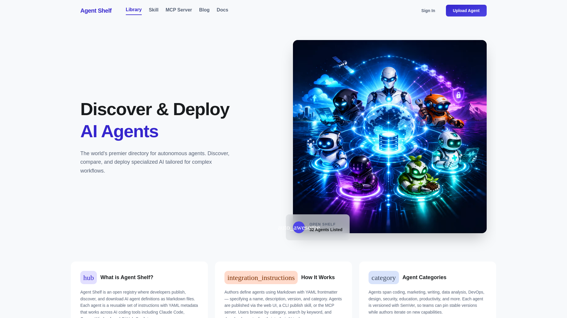 website screenshot of https://agentshelf.dev