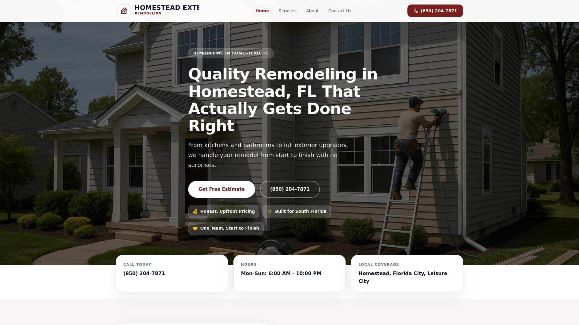 website screenshot of https://homesteadexteriorremodeling.homes