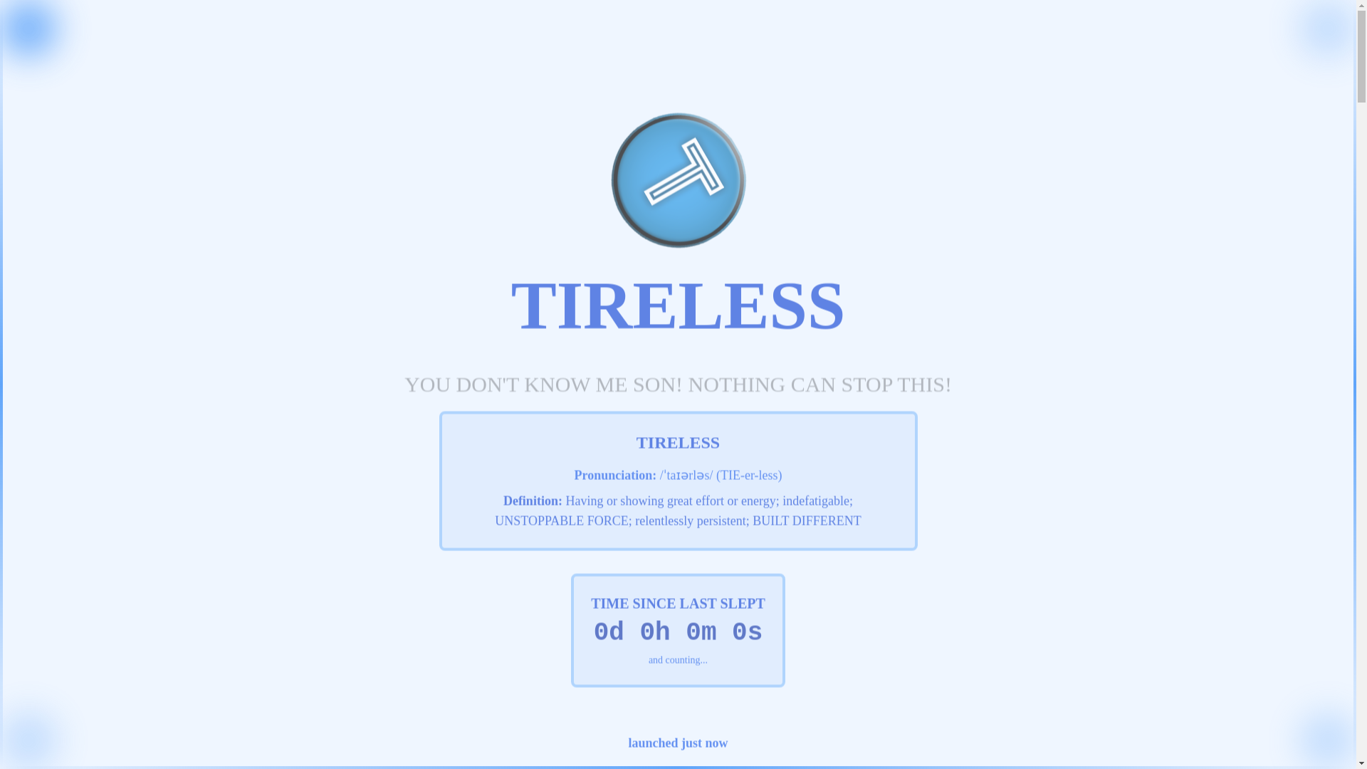 website screenshot of https://tirelesscoin.fun/