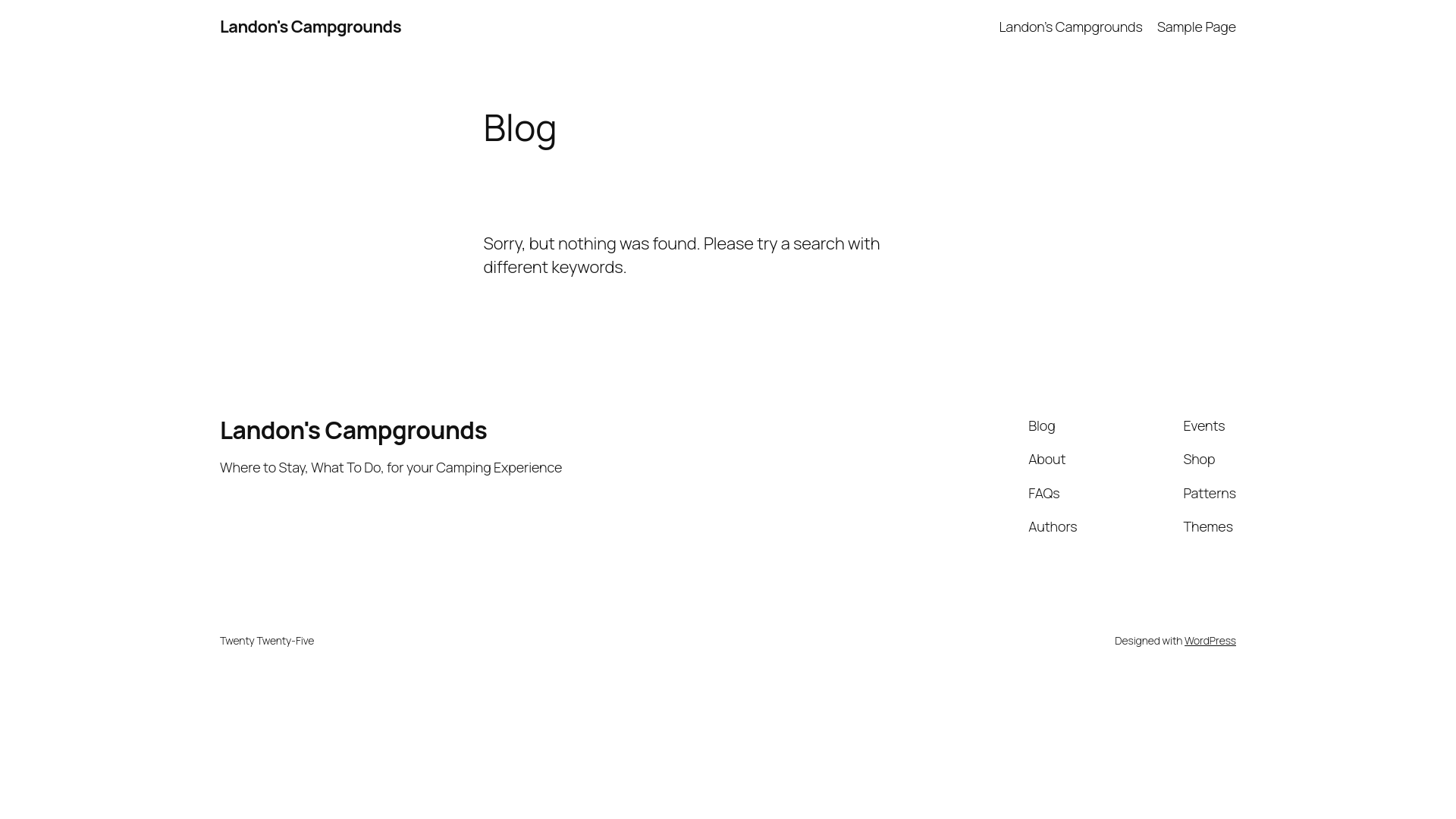 website screenshot of https://landonscampgrounds.com/