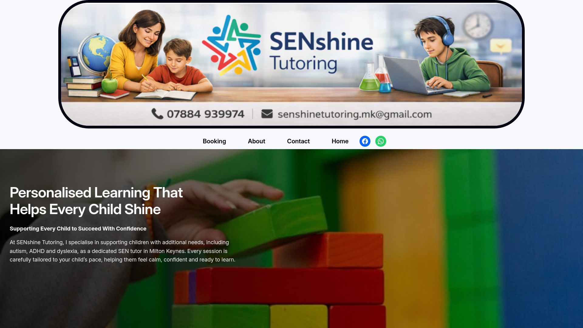 website screenshot of https://senshinetutor.co.uk/
