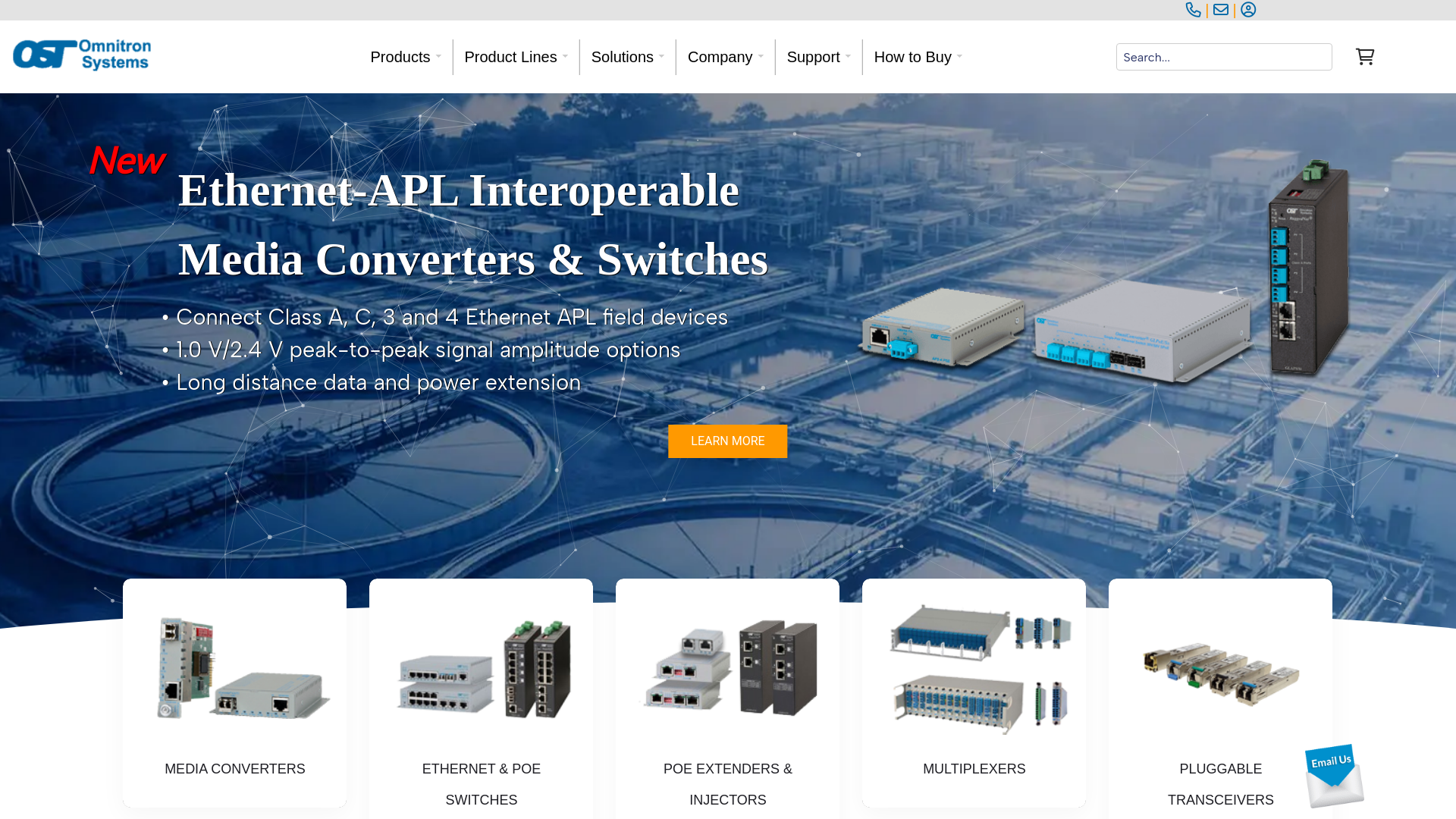 website screenshot of http://www.omnitron-systems.com/
