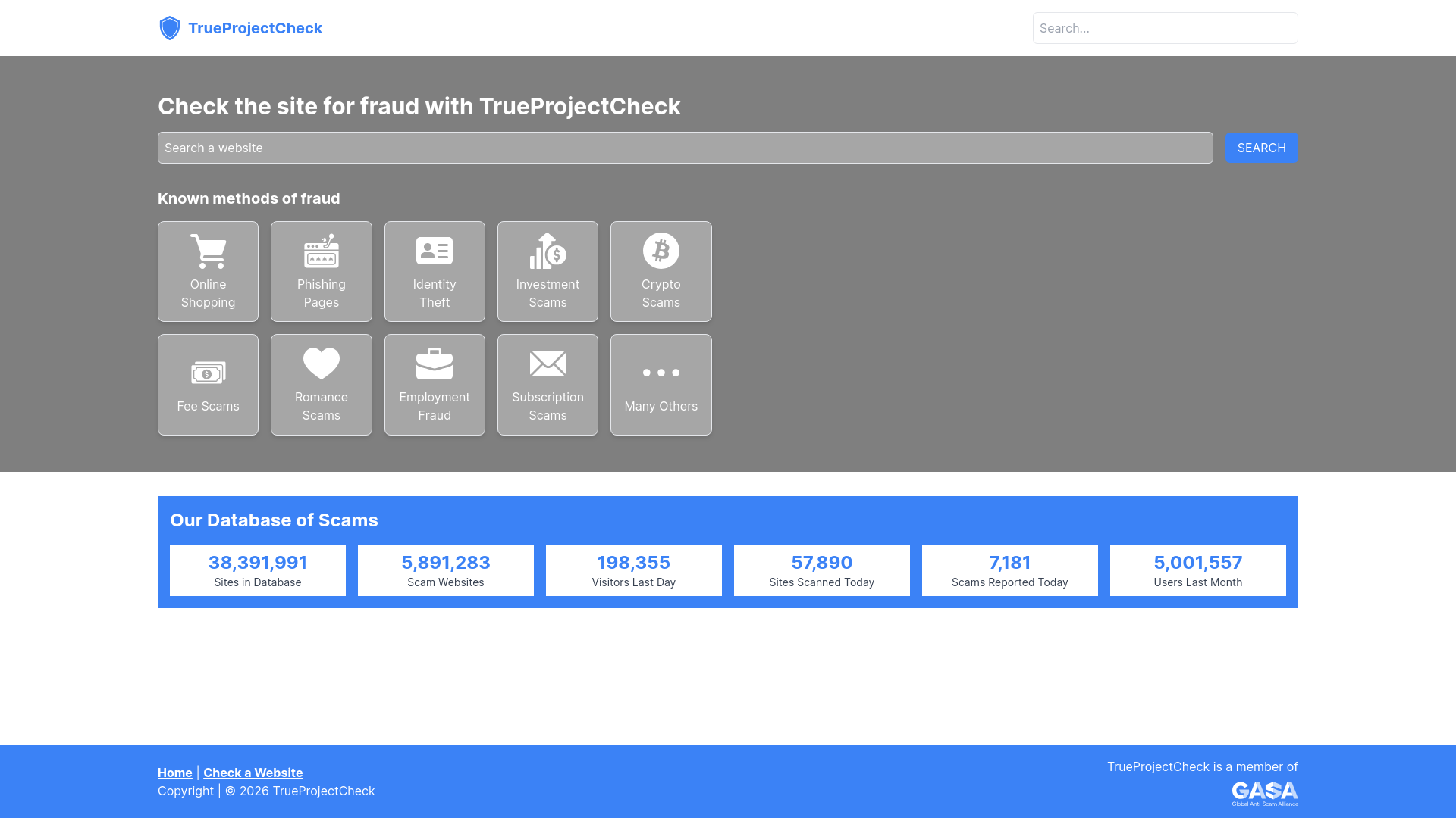 website screenshot of https://trueprojectcheck.com/
