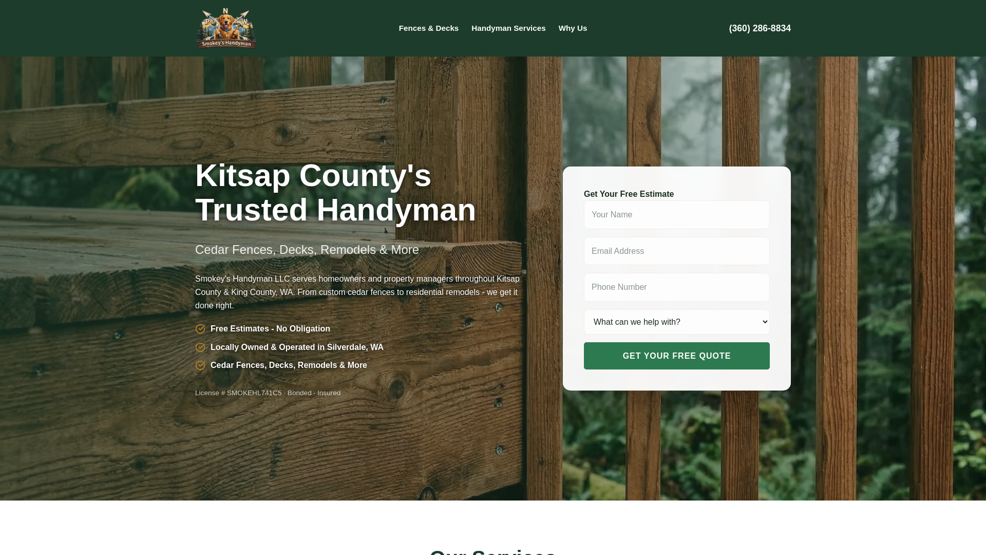 website screenshot of https://smokeyshandymanllc.com/