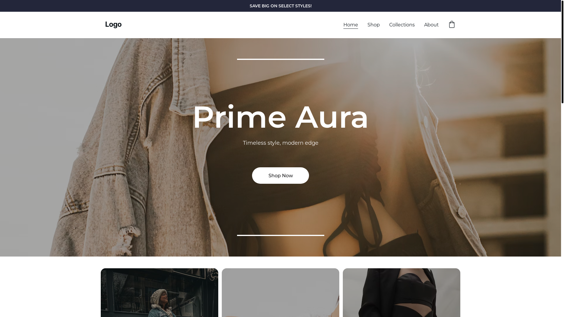 website screenshot of https://primeauraapparel.site/