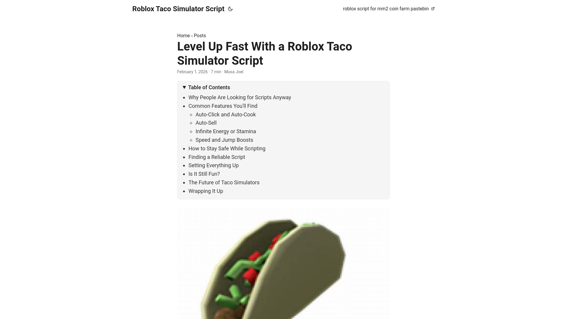 website screenshot of https://roblox-taco-simulator-script.pages.dev/