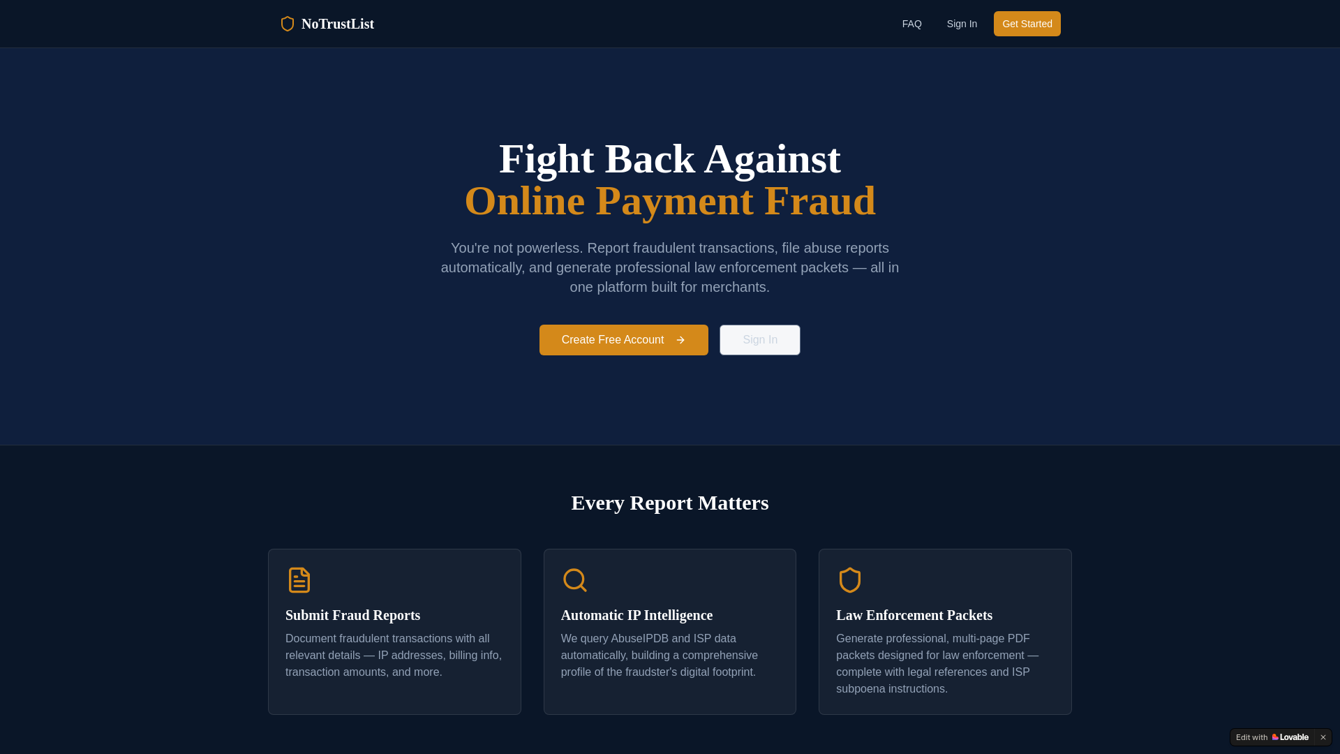 website screenshot of https://notrustlist.com/