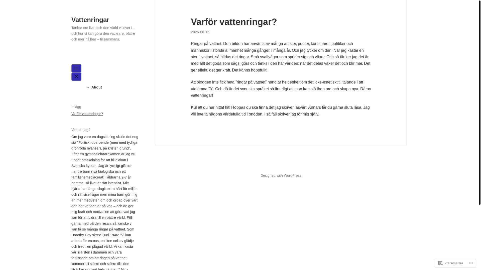 website screenshot of https://vattenringar.blog/