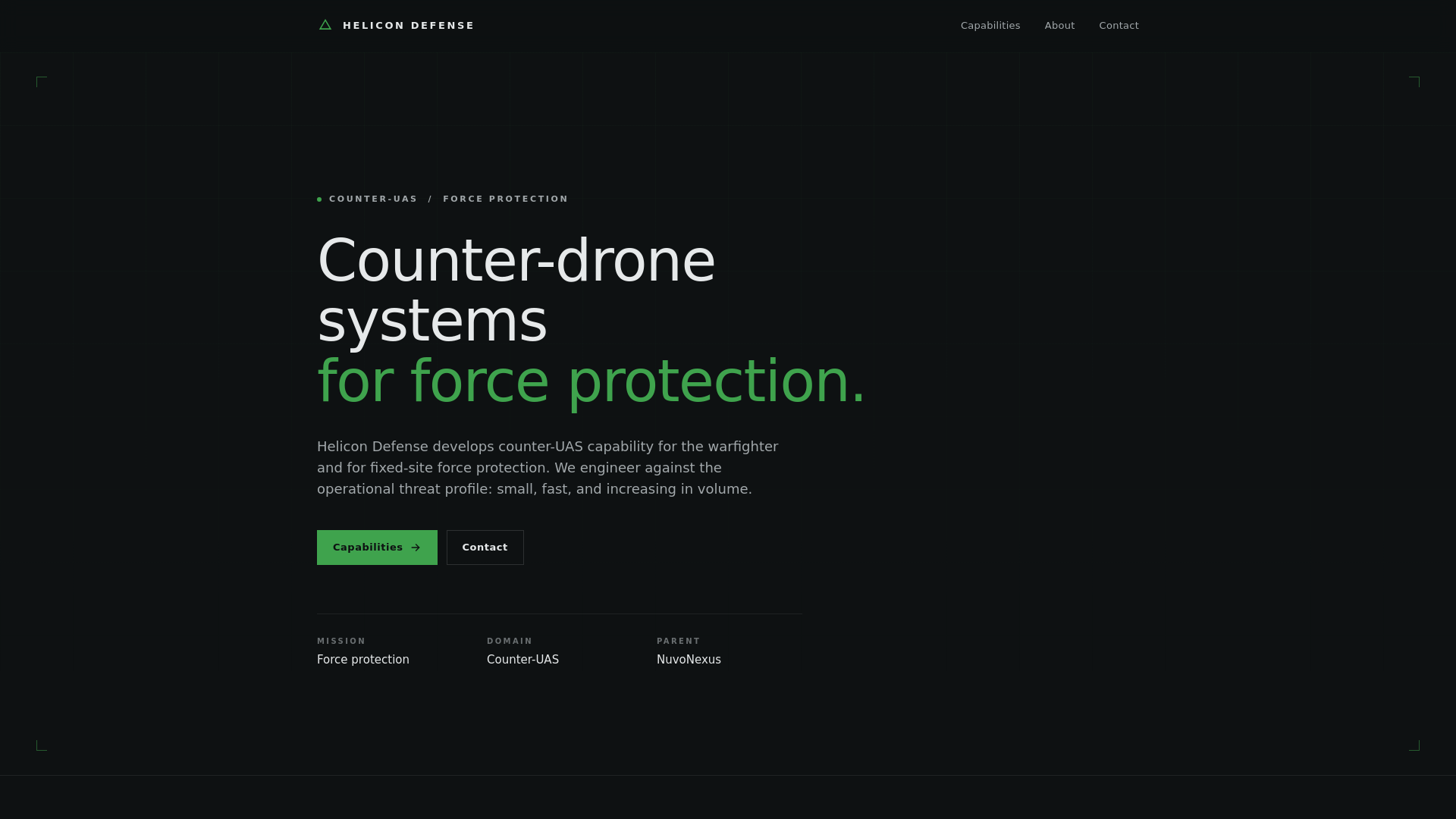 website screenshot of https://helicondefense.com/
