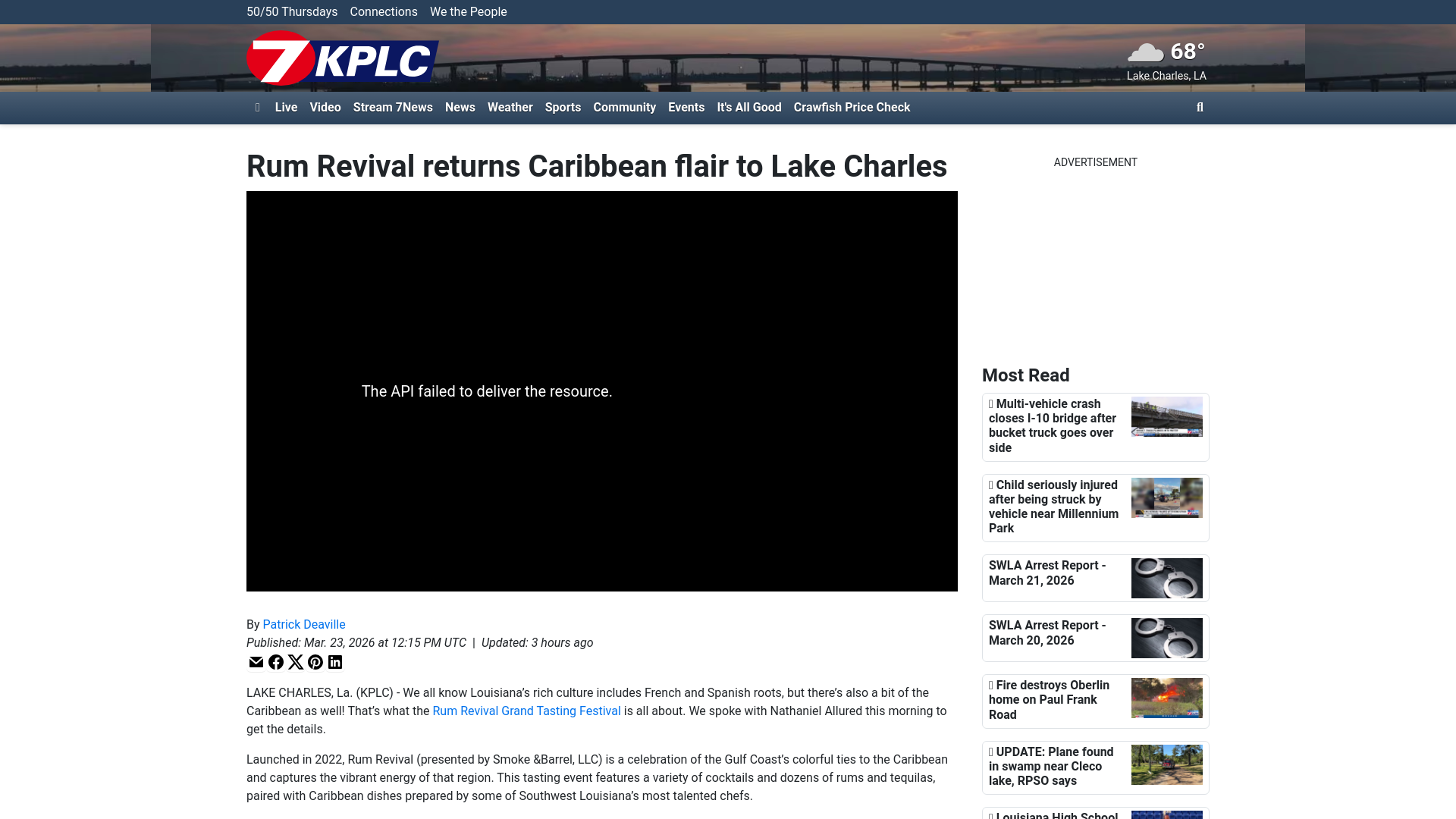 website screenshot of https://www.kplctv.com/2026/03/23/rum-revival-returns-caribbean-flair-lake-charles/