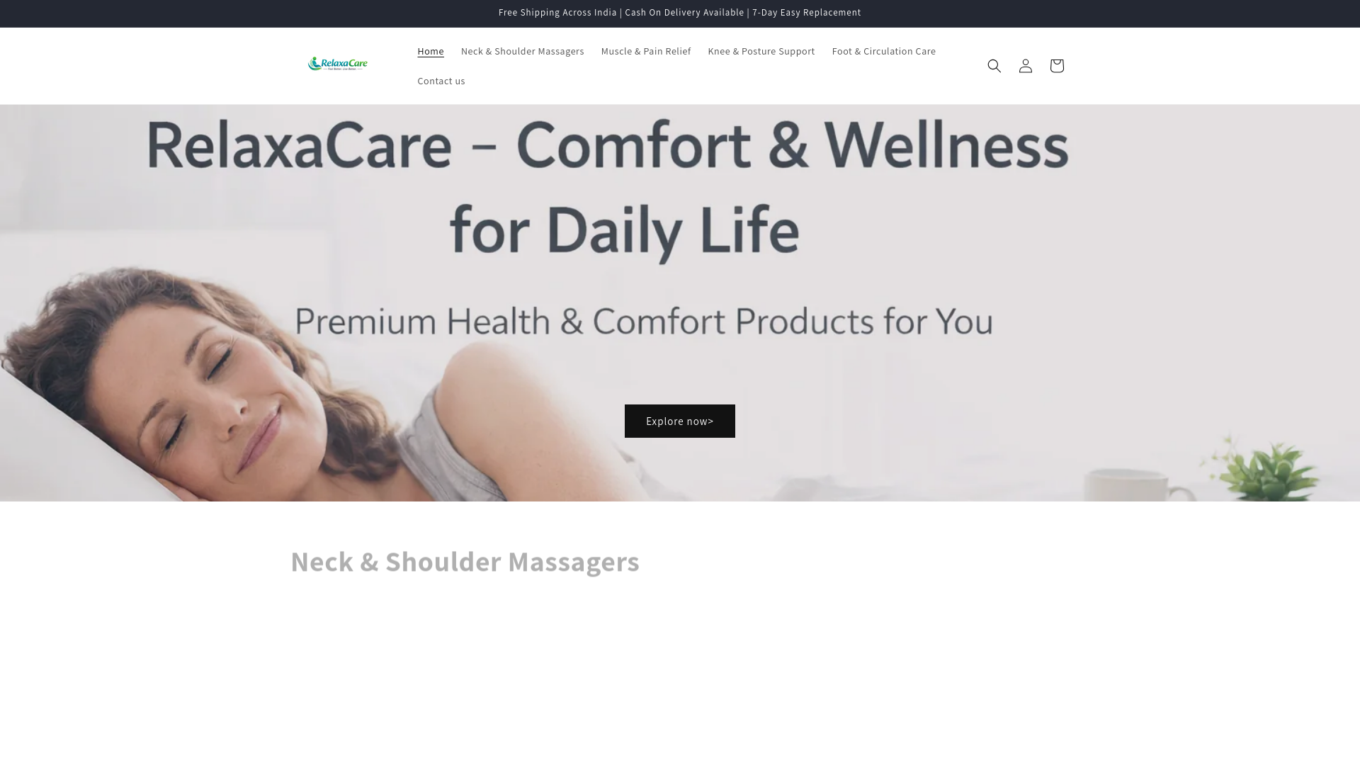 website screenshot of https://relaxacarestore.com/