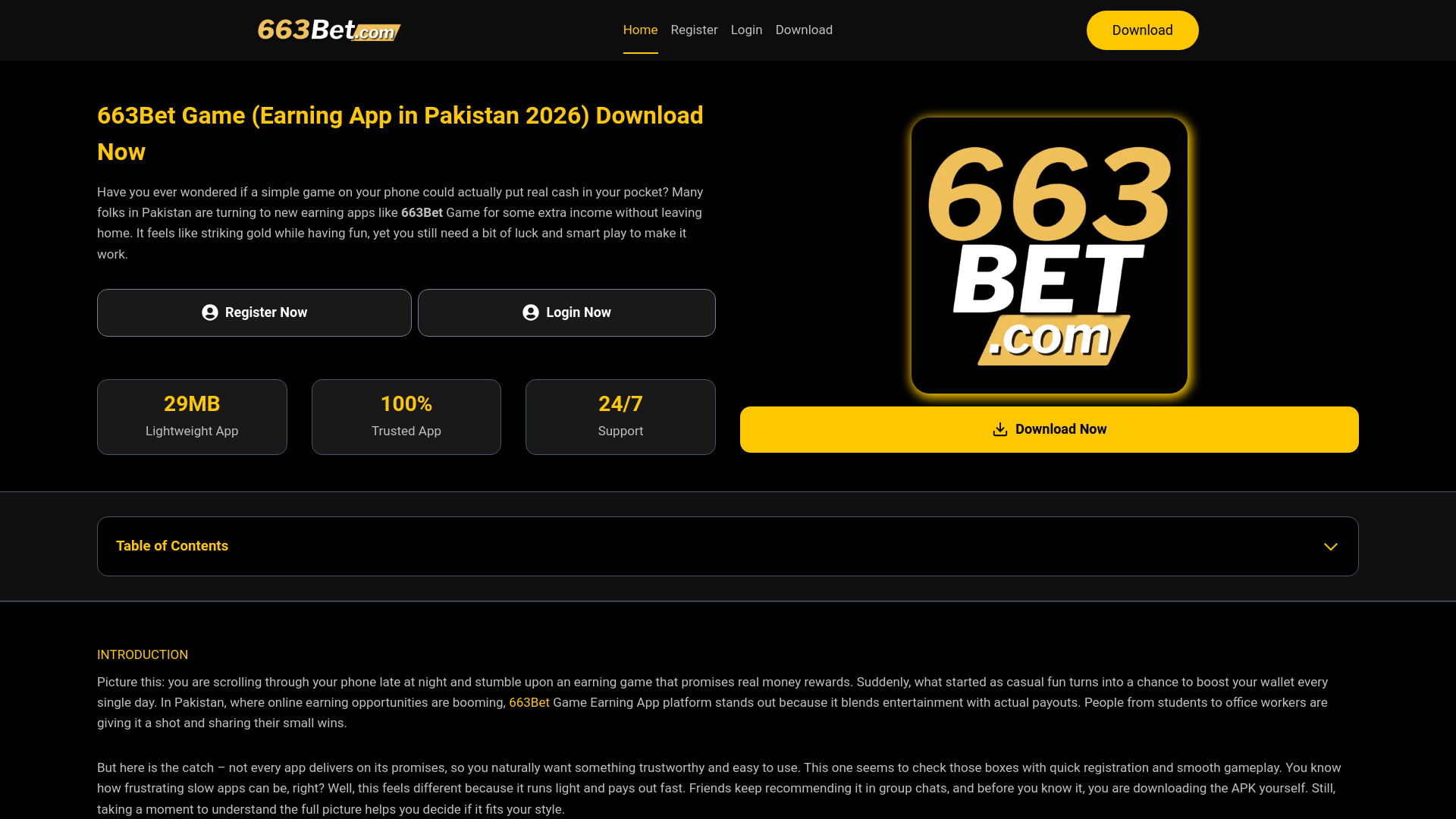 website screenshot of https://663bet.com.pk