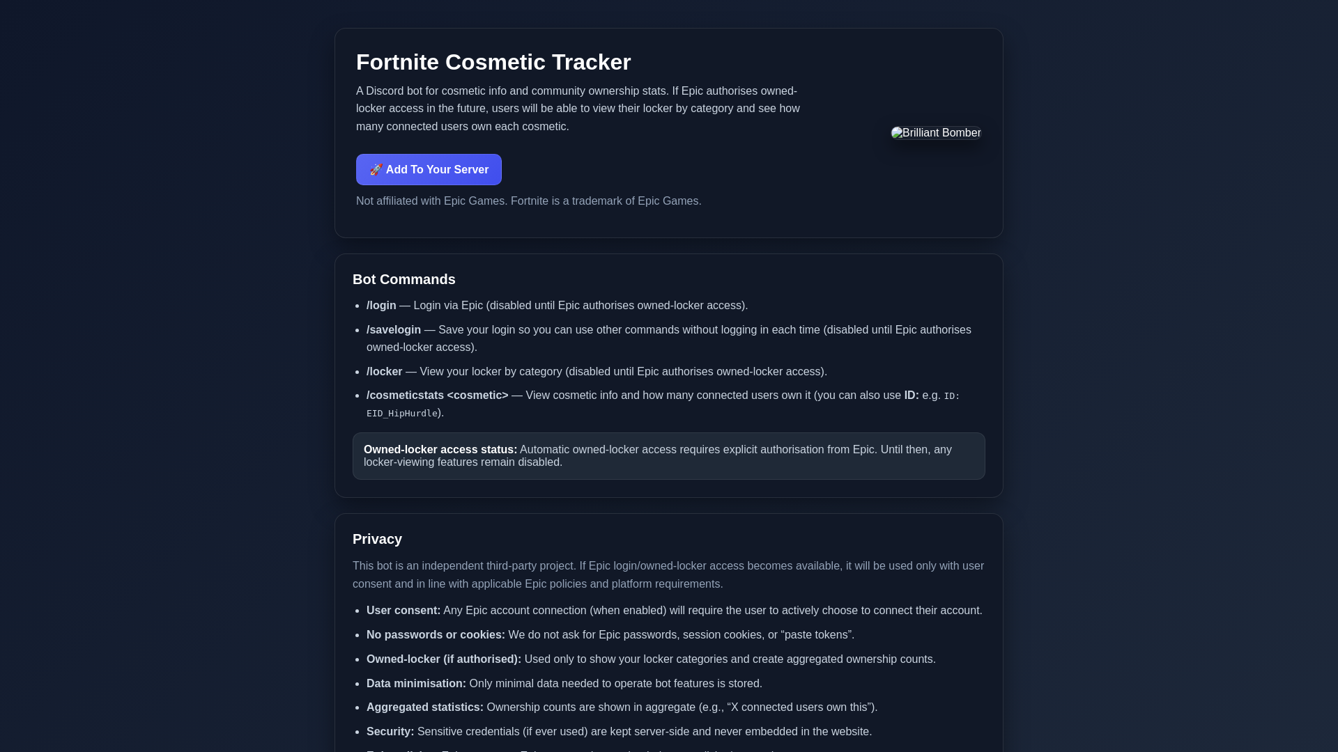 website screenshot of https://fortnitecosmetictracker.pages.dev/