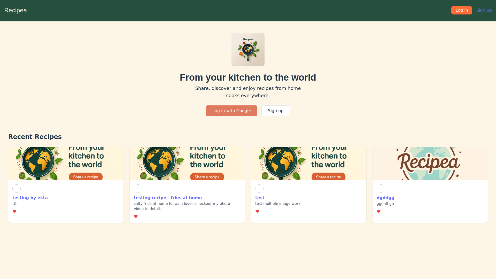 website screenshot of https://recipea.food/
