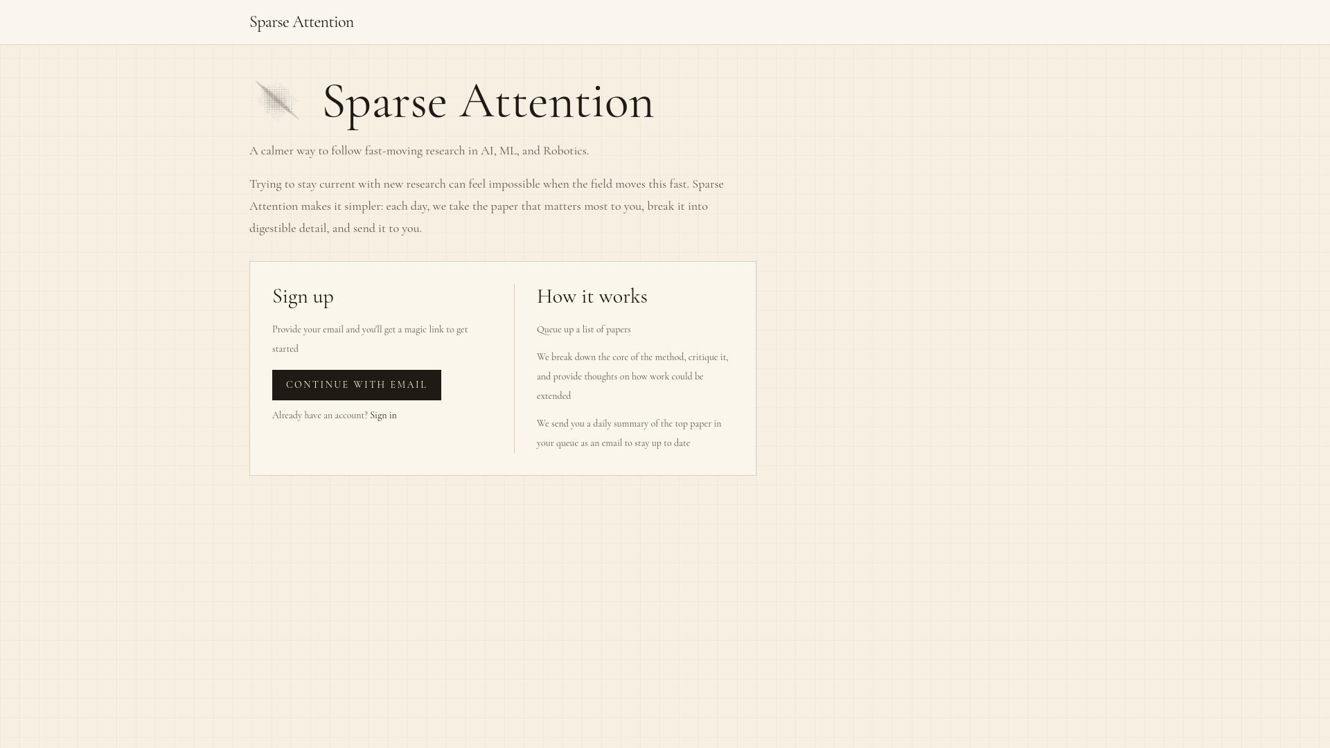 website screenshot of https://sparseattention.co