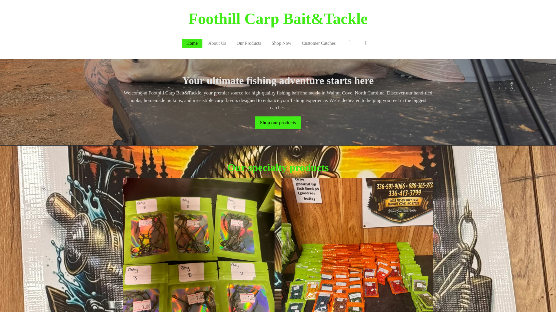 website screenshot of https://foothillcarpbaitandtackle.com/