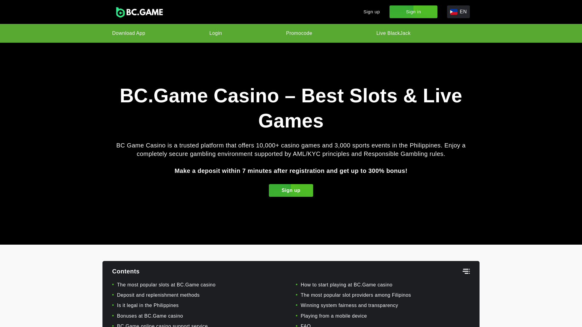 website screenshot of https://casinobcgame.com