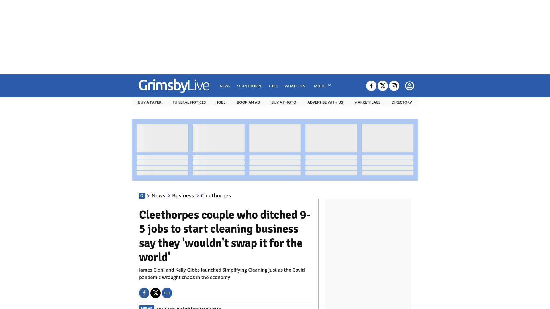 website screenshot of https://www.grimsbytelegraph.co.uk/news/business/cleethorpes-couple-who-ditched-9-10879914