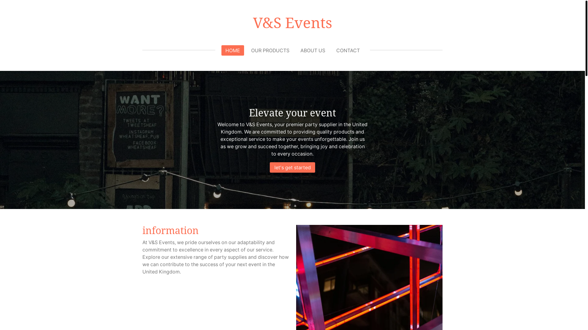 website screenshot of https://vs-events.co.uk/