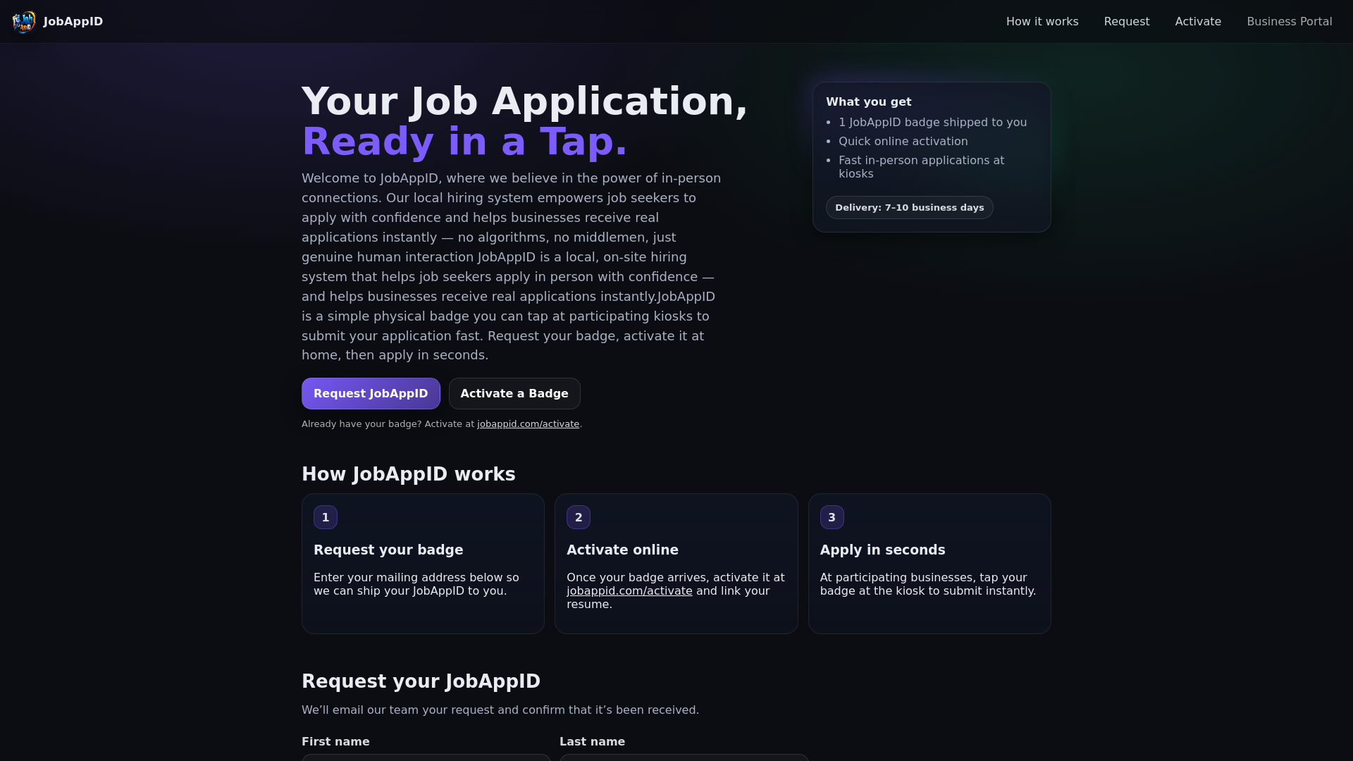 website screenshot of https://jobappid-landing.pages.dev/