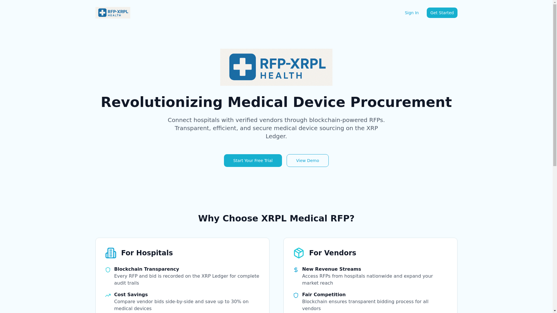 website screenshot of https://rfp-xrpl-health.com/