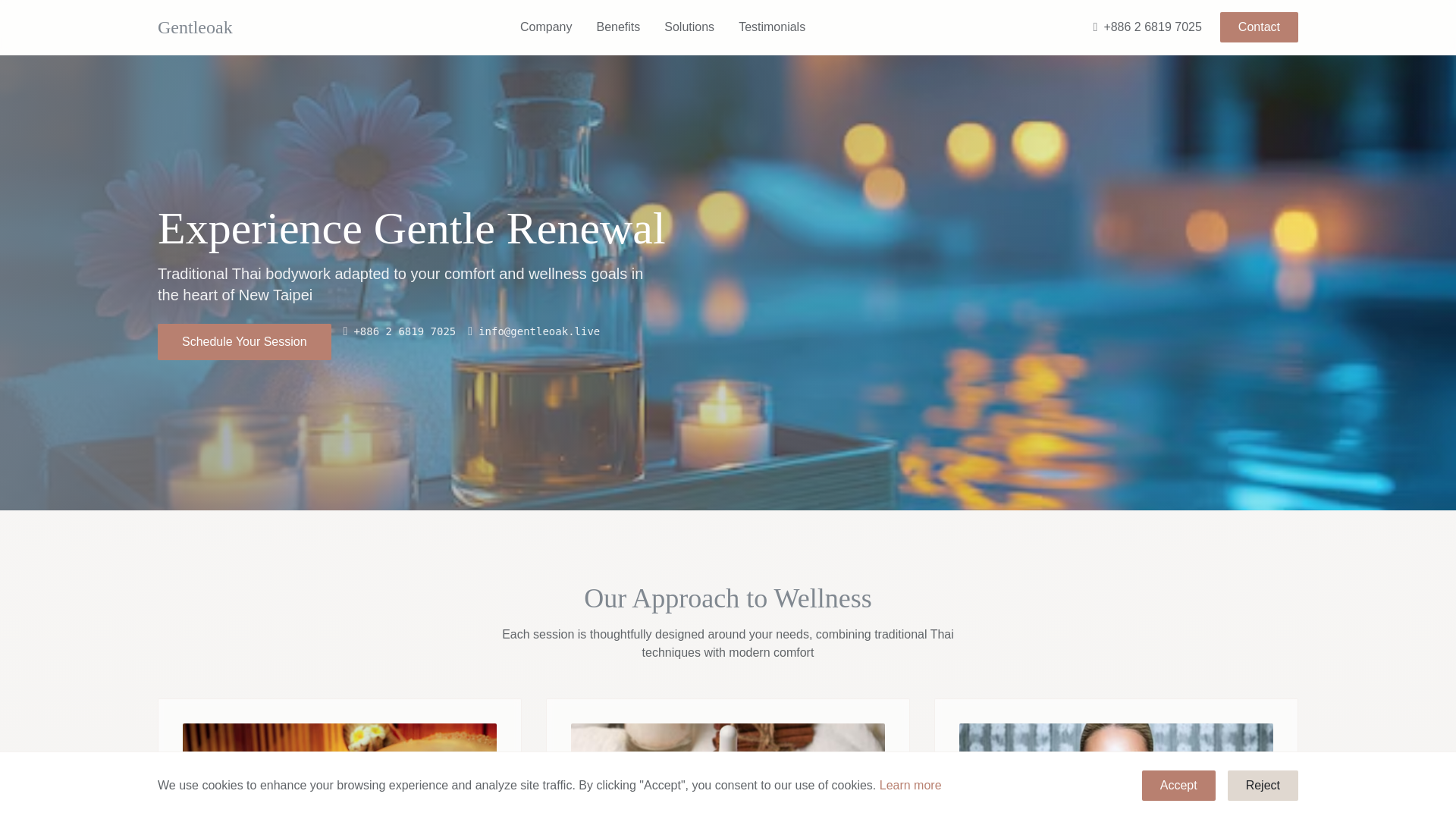 website screenshot of https://gentleoak.live