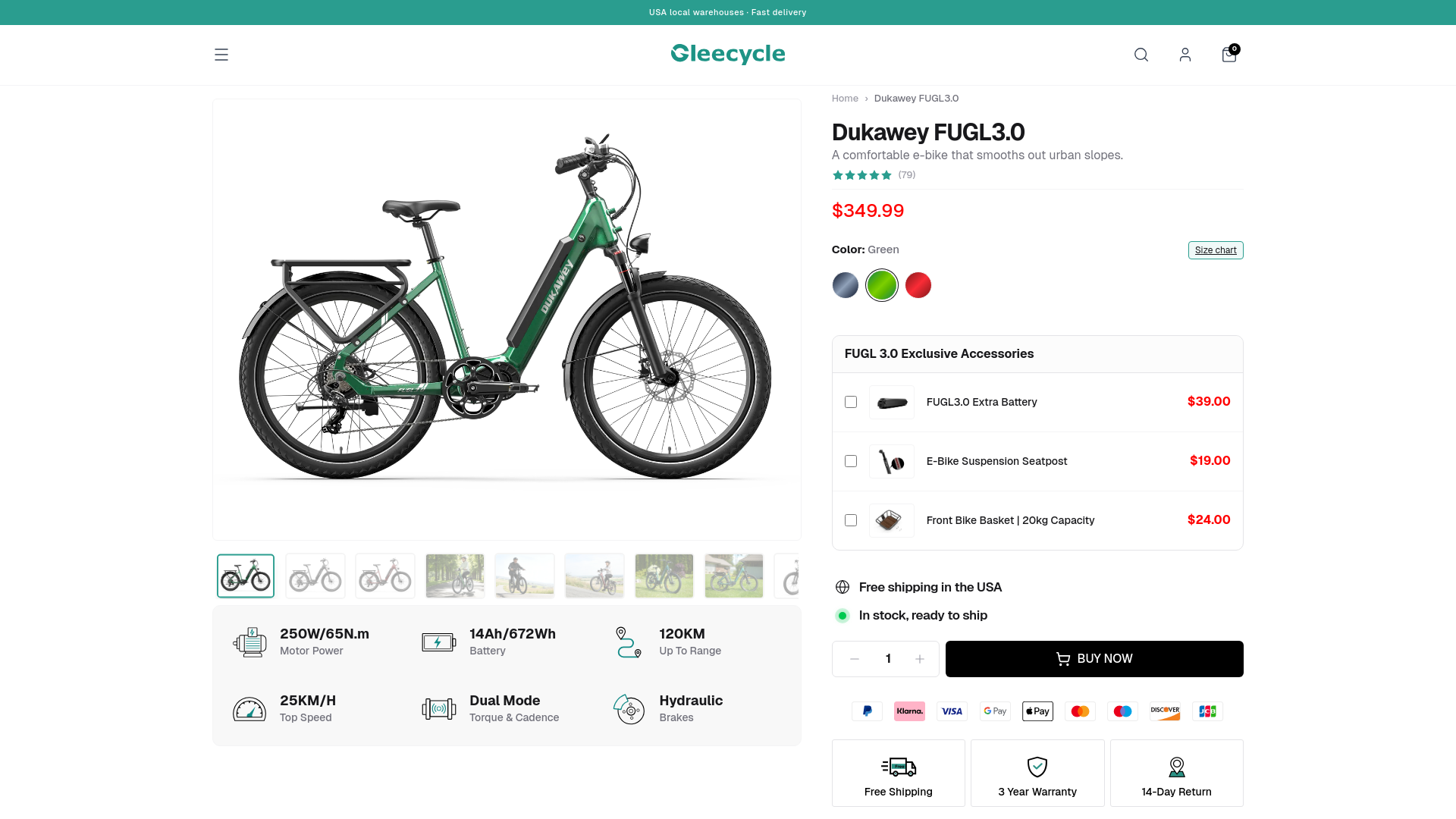 website screenshot of https://gleecybike.shop/