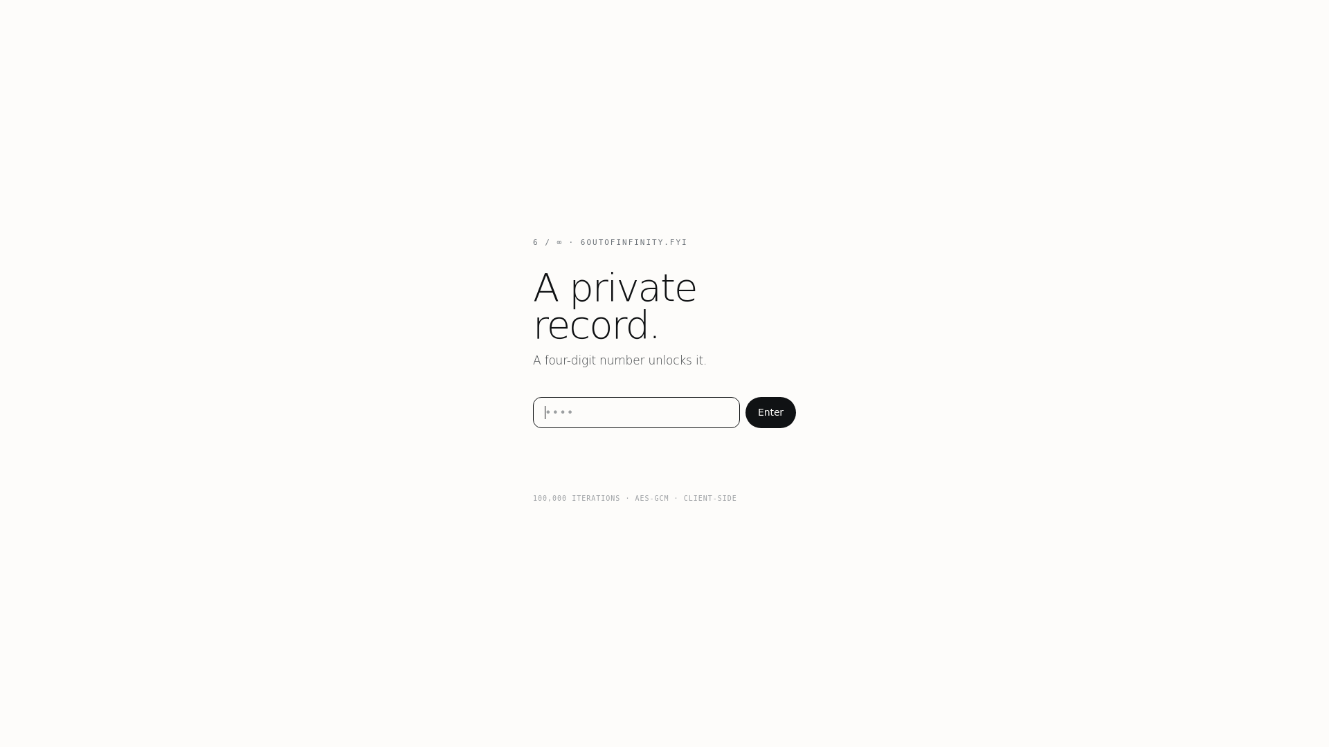 website screenshot of https://6outofinfinity.fyi/